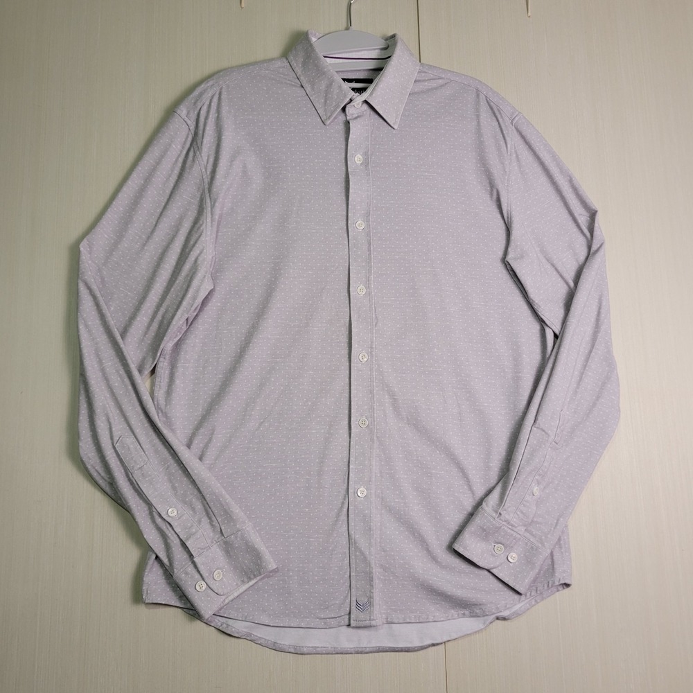 Buttercloth Shirt Mens Medium Gray Polka Dot Flip Cuff Regular Fit Long Sleeve